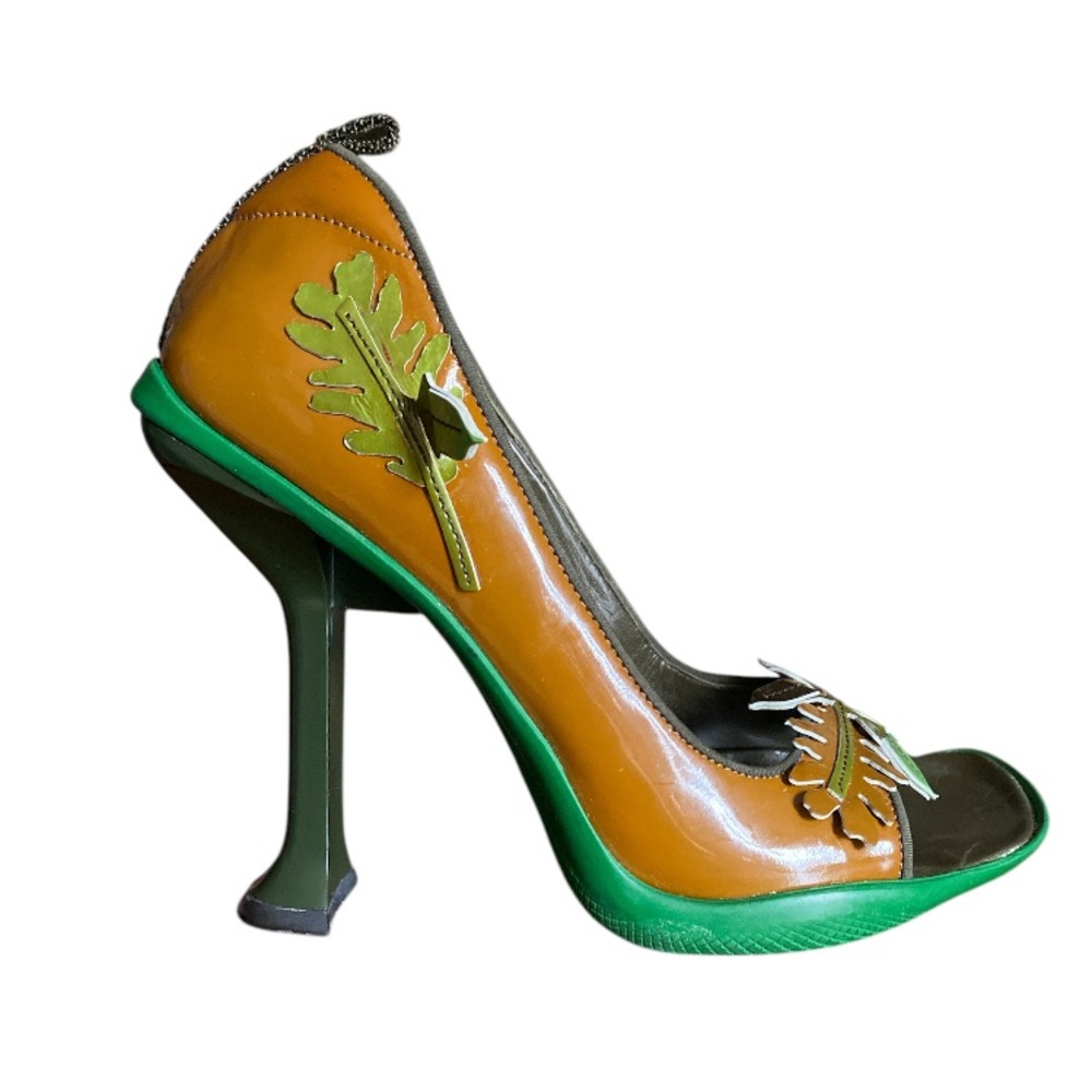 Rare Vintage 1999 Prada Foliage Acorn Oak Leaf Shoes Heels Size 8 / 38 READ - Picture 4 of 11